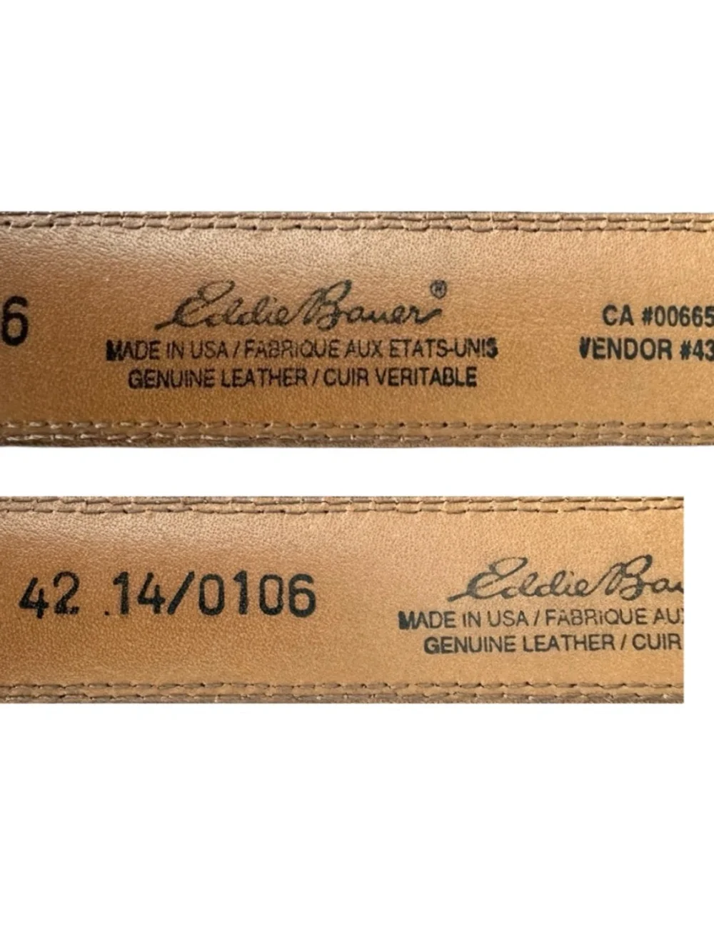 EDDIE BAUER Mens Brown Leather Belt Size 42 USA